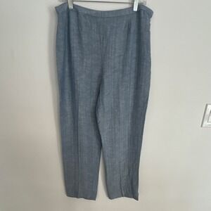 August‎ Silk Dress Pants Blue Linen Rayon Zip Flat Front Straight Women Regular